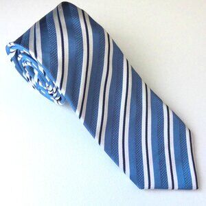 Hathaway 100% Silk Neck Tie Blue White Stripe Classic Hand Made 3 1/2" X 59" EUC